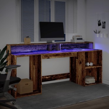 vidaXL Γραφείο με LED Όψη Παλαιού Ξύλου 200x55x91cm Επεξεργ. Ξύλο 1 τεμ.