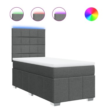 vidaXL Κρεβάτι Boxspring με Στρώμα Σκούρο Γκρι 90x200 εκ. Υφασμάτινο