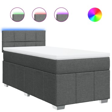vidaXL Κρεβάτι Boxspring με Στρώμα Σκούρο Γκρι 90x190 εκ. Υφασμάτινο
