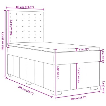 vidaXL Κρεβάτι Boxspring με Στρώμα Σκούρο Γκρι 80x200 εκ. Υφασμάτινο