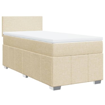vidaXL Κρεβάτι Boxspring με Στρώμα Κρεμ 90x190 εκ.Υφασμάτινο