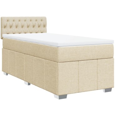 vidaXL Κρεβάτι Boxspring με Στρώμα Κρεμ 90x190 εκ.Υφασμάτινο