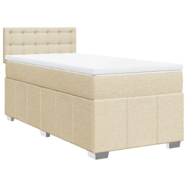 vidaXL Κρεβάτι Boxspring με Στρώμα Κρεμ 90x190 εκ.Υφασμάτινο