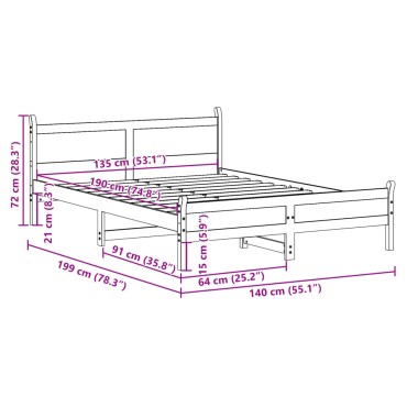 vidaXL Σκελετός Κρεβ. Χωρίς Στρώμα Καφέ Κεριού 135x190 εκ Μασίφ Πεύκο