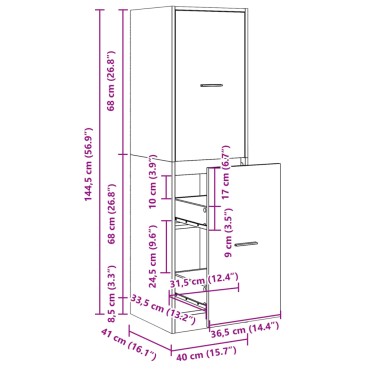 vidaXL Συρταριέρα Γενικής Χρήσης Γκρι Σκυρ.40x41x144,5cm Επεξ. Ξύλο 1 τεμ.