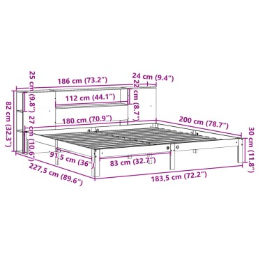 vidaXL Κρεβάτι Βιβλιοθήκη Χωρίς Στρώμα 180x200 εκ Μασίφ Ξύλο Πεύκου