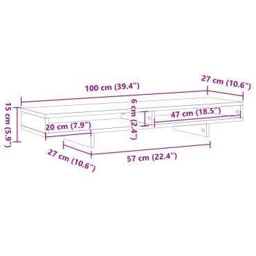 vidaXL Βάση Οθόνης Γκρι Σκυρ. 100x27x15 εκ. Επεξεργ. Ξύλο