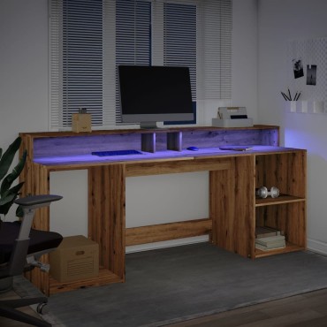 vidaXL Γραφείο με LED Αρτισιανή Δρυς 200x55x91cm Επεξεργασμένο Ξύλο 1 τεμ.