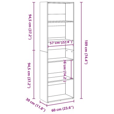 vidaXL Βιβλιοθήκη Καπνιστή Δρυς 60x30x189cm από Επεξεργασμένο Ξύλο 1 τεμ.