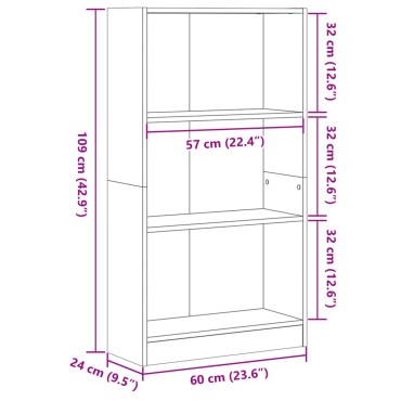 vidaXL Βιβλιοθήκη Αρτισιανή Δρυς 60x24x109cm από Επεξεργασμένο Ξύλο 1 τεμ.