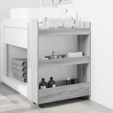 vidaXL Τρόλεϊ Αποθήκευσης Στενό 3 Επιπέδων Γκρι Sonoma Επεξ. Ξύλο 60x22x80cm 1 τεμ.