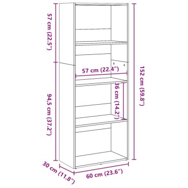 vidaXL Βιβλιοθήκη Μαύρη 60x30x152cm από Επεξεργασμένο Ξύλο 1 τεμ.