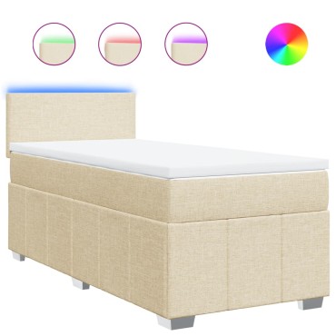 vidaXL Κρεβάτι Boxspring με Στρώμα Κρεμ 90x190 εκ.Υφασμάτινο