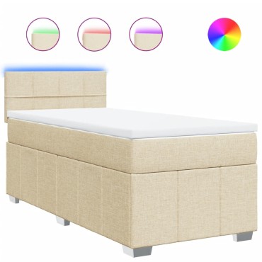 vidaXL Κρεβάτι Boxspring με Στρώμα Κρεμ 90x190 εκ.Υφασμάτινο