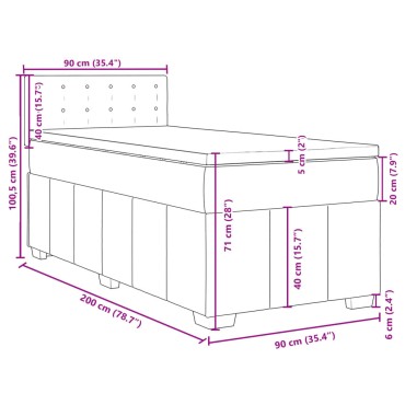 vidaXL Κρεβάτι Boxspring με Στρώμα Σκούρο Γκρι 90x200 εκ. Υφασμάτινο
