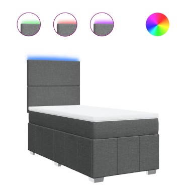 vidaXL Κρεβάτι Boxspring με Στρώμα Σκούρο Γκρι 90x190 εκ. Υφασμάτινο