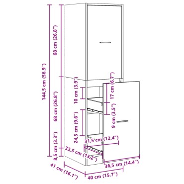 vidaXL Συρταριέρα Γενικής Χρήσης Μαύρο 40x41x144,5cm Επεξ. Ξύλο 1 τεμ.
