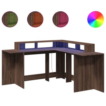vidaXL Γραφείο με LED Καφέ δρυς 152x152x91cm Επεξεργ. Ξύλο 1 τεμ.