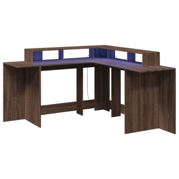 vidaXL Γραφείο με LED Καφέ δρυς 152x152x91cm Επεξεργ. Ξύλο 1 τεμ.
