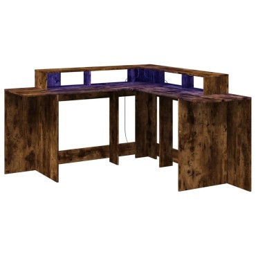 vidaXL Γραφείο με LED Καπνιστή δρυς 152x152x91cm Επεξεργ. Ξύλο 1 τεμ.