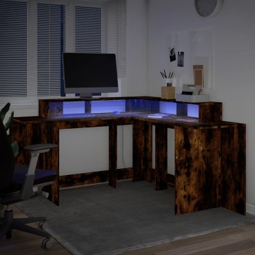 vidaXL Γραφείο με LED Καπνιστή δρυς 152x152x91cm Επεξεργ. Ξύλο 1 τεμ.