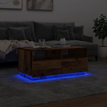 vidaXL Τραπεζάκι Σαλονιού με LED Παλαιό Ξύλο 90x49x40cm 1 τεμ.