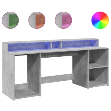 vidaXL Γραφείο με LED Γκρι Σκυρόδεματος 200x55x91cm Επεξεργ. Ξύλο 1 τεμ.