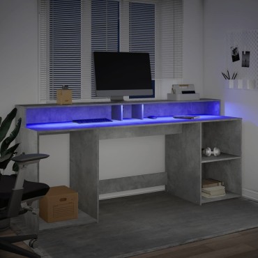 vidaXL Γραφείο με LED Γκρι Σκυρόδεματος 200x55x91cm Επεξεργ. Ξύλο 1 τεμ.