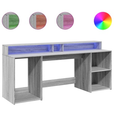 vidaXL Γραφείο με LED Γκρι Sonoma 200x55x91cm Επεξεργ. Ξύλο 1 τεμ.
