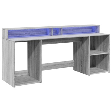 vidaXL Γραφείο με LED Γκρι Sonoma 200x55x91cm Επεξεργ. Ξύλο 1 τεμ.