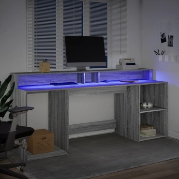 vidaXL Γραφείο με LED Γκρι Sonoma 200x55x91cm Επεξεργ. Ξύλο 1 τεμ.
