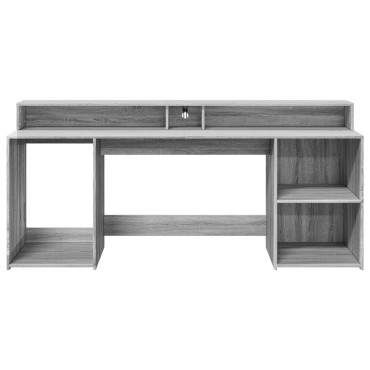 vidaXL Γραφείο με LED Γκρι Sonoma 200x55x91cm Επεξεργ. Ξύλο 1 τεμ.