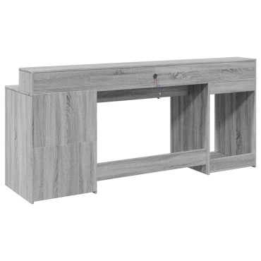 vidaXL Γραφείο με LED Γκρι Sonoma 200x55x91cm Επεξεργ. Ξύλο 1 τεμ.