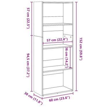 vidaXL Βιβλιοθήκη Γκρι Σκυροδέματος 60x30x152cm Επεξεργ. Ξύλο 1 τεμ.