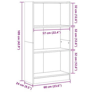 vidaXL Βιβλιοθήκη Καφέ Δρυς 60x24x109cm από Επεξεργασμένο Ξύλο 1 τεμ.