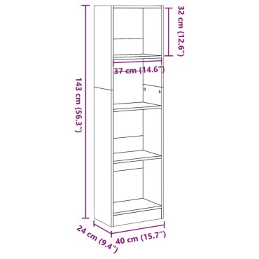 vidaXL Βιβλιοθήκη Μαύρη 40x24x143cm από Επεξεργασμένο Ξύλο 1 τεμ.