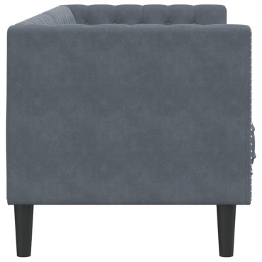 vidaXL Καναπές Τριθέσιος Chesterfield + Στηρίγματα Σκούρο Γκρι Βελούδο 194x74,5x70,5cm 1 τεμ.