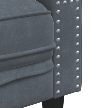vidaXL Καναπές Τριθέσιος Chesterfield + Στηρίγματα Σκούρο Γκρι Βελούδο 194x74,5x70,5cm 1 τεμ.