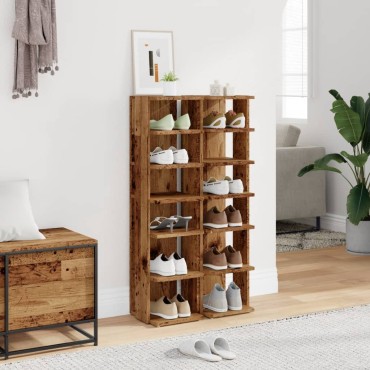 vidaXL Παπουτσοθήκη 2 τεμ Όψη Παλαιού Ξύλου 28x27x102cm Επεξ. Ξύλο