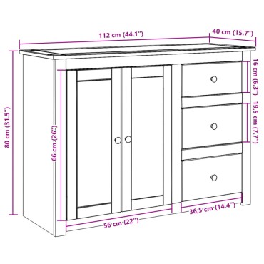vidaXL Μπουφές με Συρτάρια Panama 112x40x80cm από Μασίφ Ξύλο Πεύκου 1 τεμ.