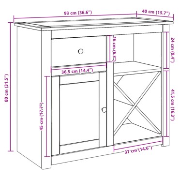 vidaXL Μπουφές με Συρτάρι Panama 93x40x80cm από Μασίφ Ξύλο Πεύκου 1 τεμ.
