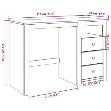 vidaXL Γραφείο Panama 112x45x75cm από Μασίφ Ξύλο Πεύκου 1 τεμ.