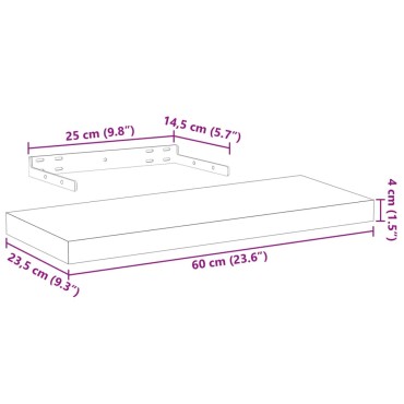 vidaXL Ράφια Τοίχου 2 τεμ. 60x23,5x4cm Επεξεργασμένο Ξύλο
