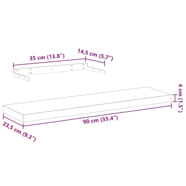 vidaXL Ράφια Τοίχου 4 τεμ. 90x23,5x4cm Επεξεργασμένο Ξύλο