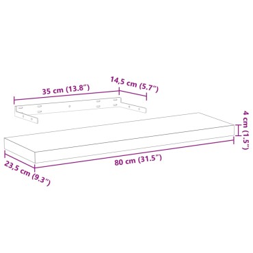 vidaXL Ράφια Τοίχου 2 τεμ. 80x23,5x4cm Επεξεργασμένο Ξύλο