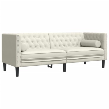 vidaXL Καναπές Διθέσιος Chesterfield με Στηρίγματα Κρεμ Βελούδο 194x74,5x70,5cm 1 τεμ. Τριθέσιος