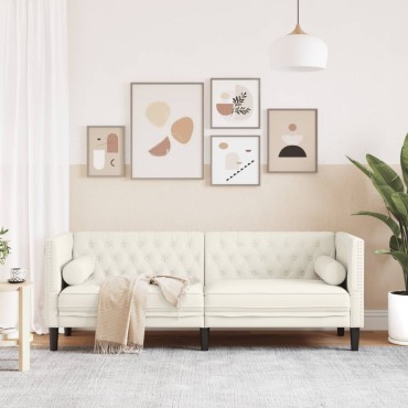 vidaXL Καναπές Διθέσιος Chesterfield με Στηρίγματα Κρεμ Βελούδο 194x74,5x70,5cm 1 τεμ. Τριθέσιος