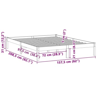 vidaXL Σκελετός Κρεβ. Χωρίς Στρώμα 193x203cm από Μασίφ Ξύλο Πεύκου 1 τεμ. - Διπλό