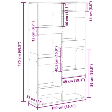 vidaXL Βιβλιοθήκη Όψη Παλαιού Ξύλου 100x33x175cm Επεξεργασμένο Ξύλο 1 τεμ.