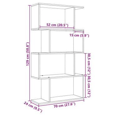 vidaXL Βιβλιοθήκη/Διαχωριστικό Χώρου 4 Επ. Γκρι 70x24x129cm Επ. Ξύλο 1 τεμ.